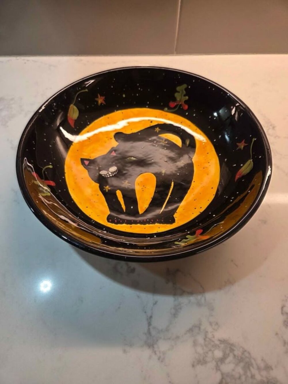 Halloween cat ceramic bowl by Susan Winget